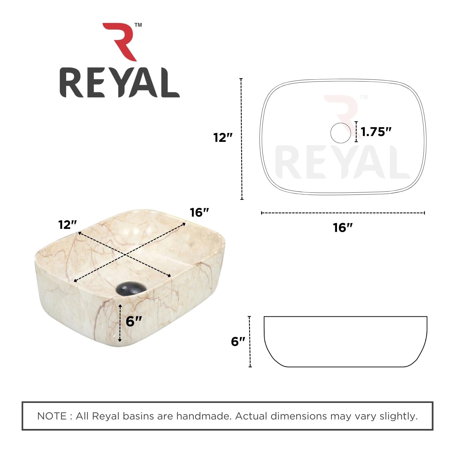 Reyal Marble Wash Basin - Ivory Gold Vessel Sink -4