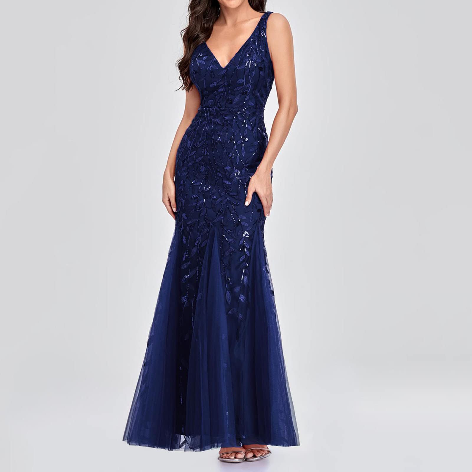 Vestito Donna Elegante Curvy Lunghi Festa Ruffled Ballo Abiti da Sera Vestito da Sera Eleganti Cerimonia Abito da Donna Classico Cocktail Party Vestito Donna Banchetto