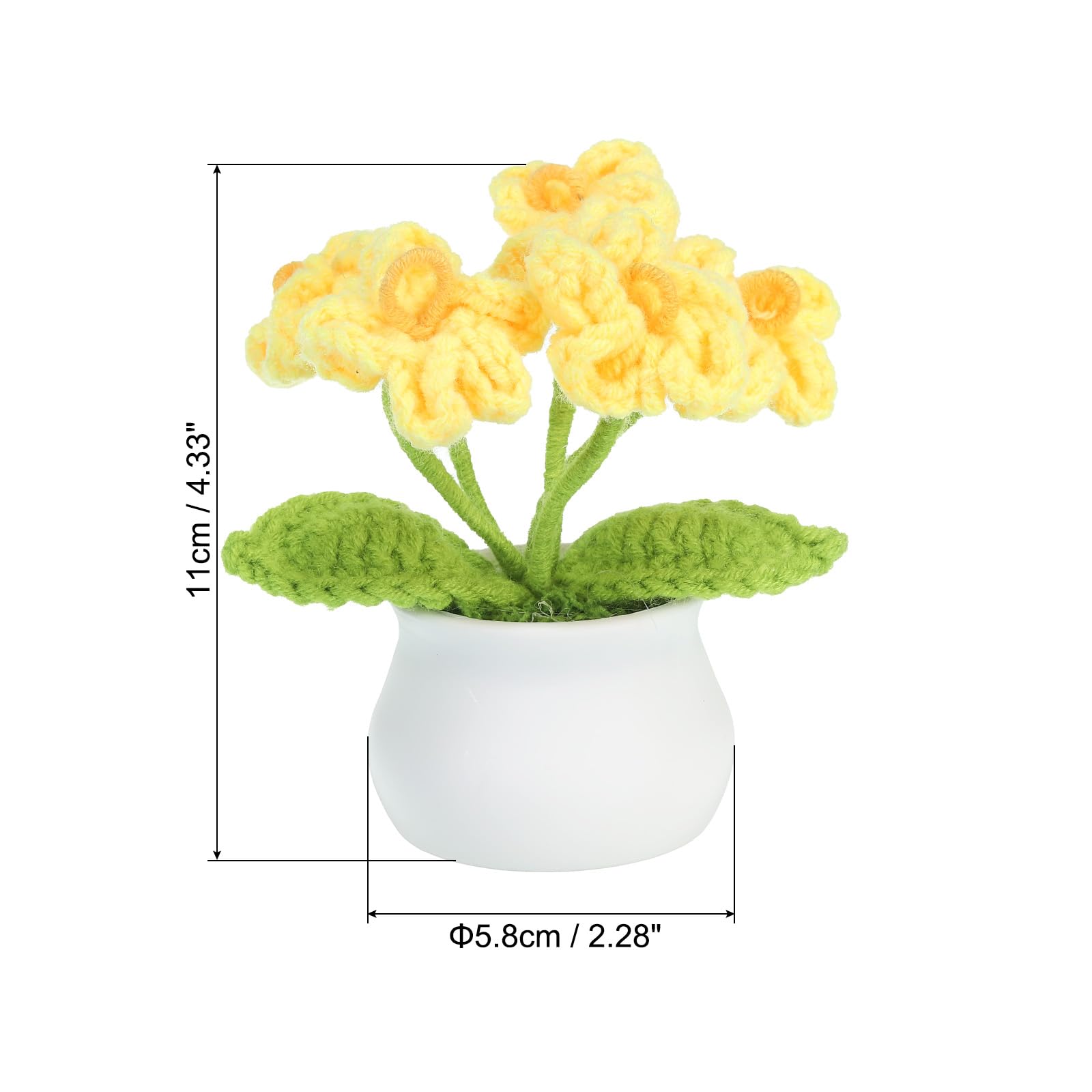 PATIKIL Crochet Flowers, Handmade Knitting 5 Head Forget Me Not Artificial Woven Small Potted with Stems for Valentine's Gifts Home Wedding Party Office Tables Decoration, Yellow - Image 2