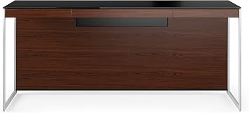 BDI Furniture Sequel 20 6101-66 Office Desk for Home or Office with Back Panel, Wire and Power Management, Keyboard Drawer, Satin-Etched Tempered Glass Top, Chocolate Stained Walnut, Satin Nickel