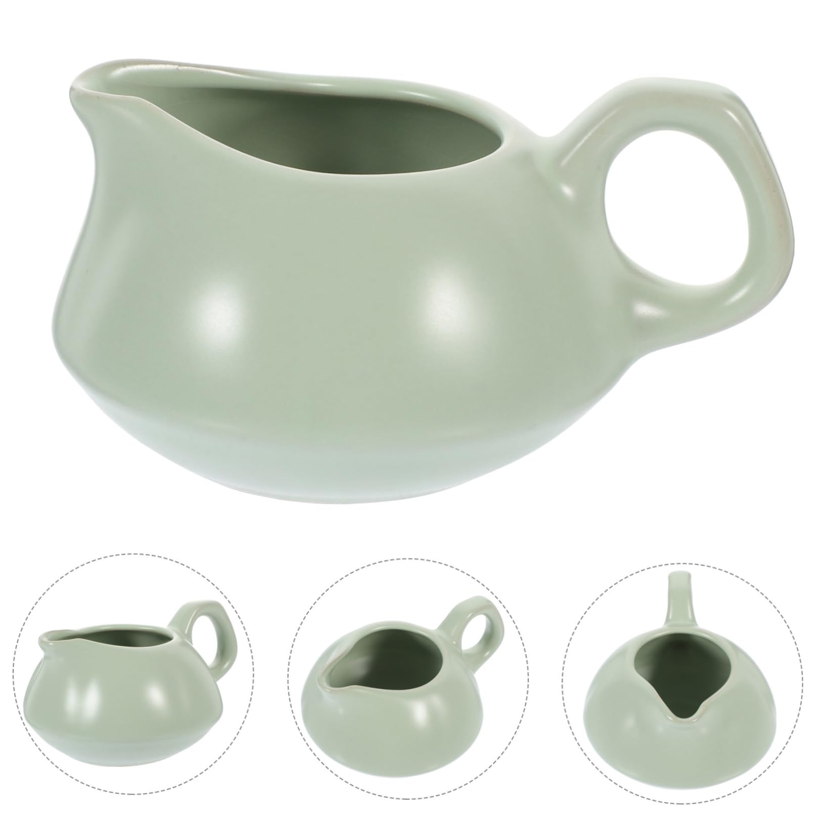 VILLFUL Boat Gravy Plate Gravy Boats Sauce Boat with Handle Dish Milk Gravy Boat Gravy Bowl Creamer Dispenser Container Condiment Small Creamer Pitcher Sauce Pitchers Cup Ceramics Green