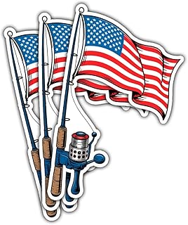 3 Pcs American Flag Fishing Rod Sticker – Patriotic Fishing Sticker for Laptop, Water Bottle, Car, Phone Case, Hard Hat Gift for Anglers & Fishermen 3 inch