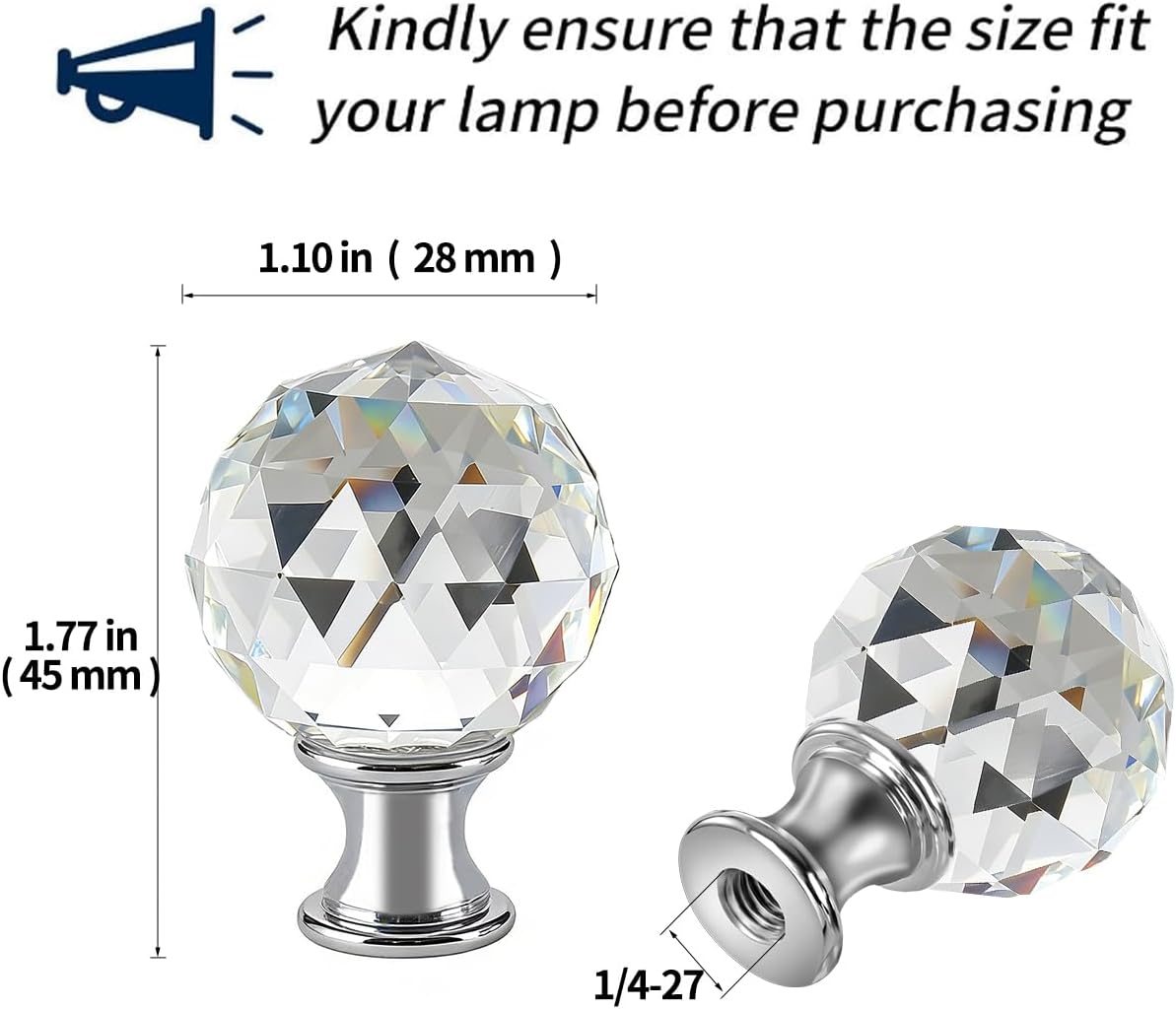 Lamp Finials, 1/4-27 Inch Threaded Base Lamp Finials, 2 Pack image 3