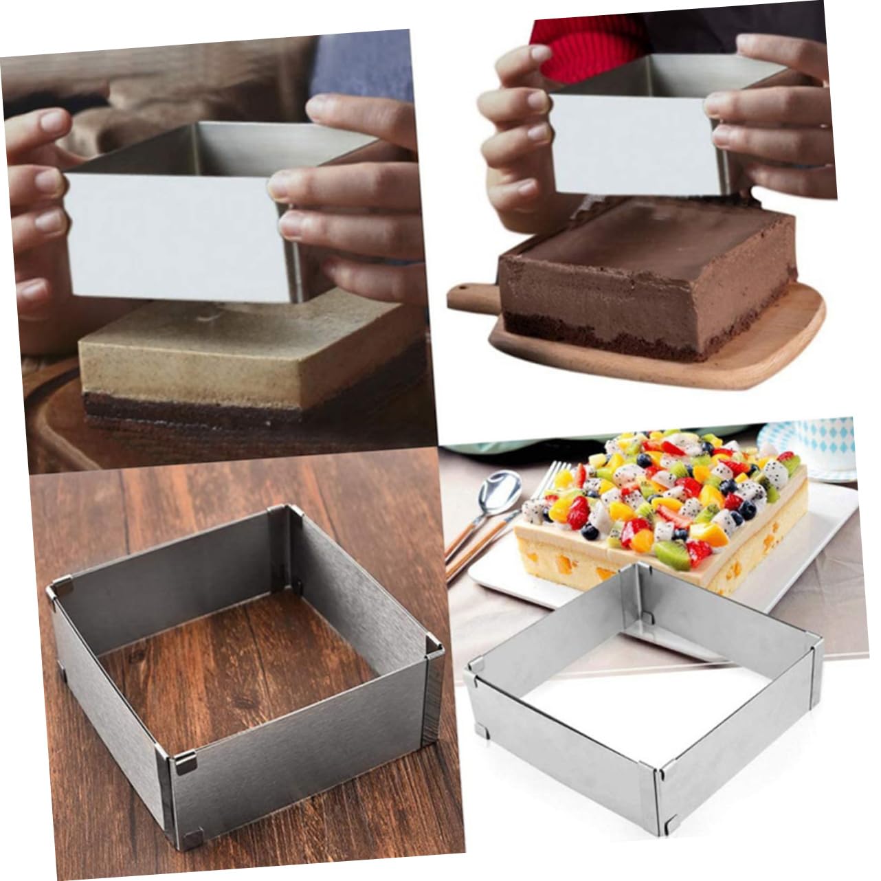 Mikinona 2pcs Stainless Steel Square Cake Mold Mousse Baking Tool Easy to Demould for Cakes Pastry Baking Supplies for Desserts