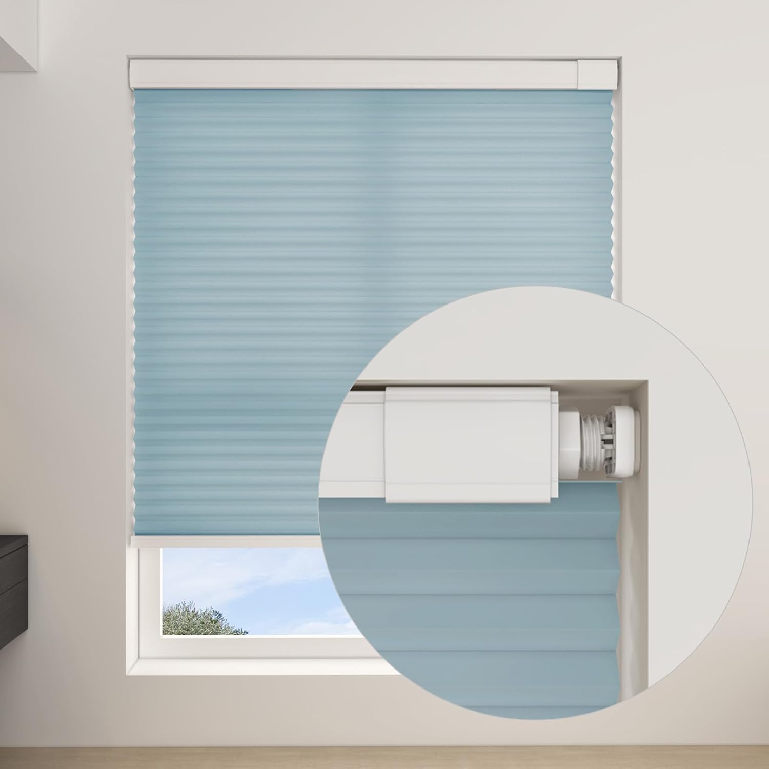 Changshade Custom No Drill No Tools Cordless Cellular Shades Light Filtering, 1.5” Honeycombs Blinds for Window, Room Darkening Cellular Shades, Thermal Insulated Blinds for Indoor Windows, Blue