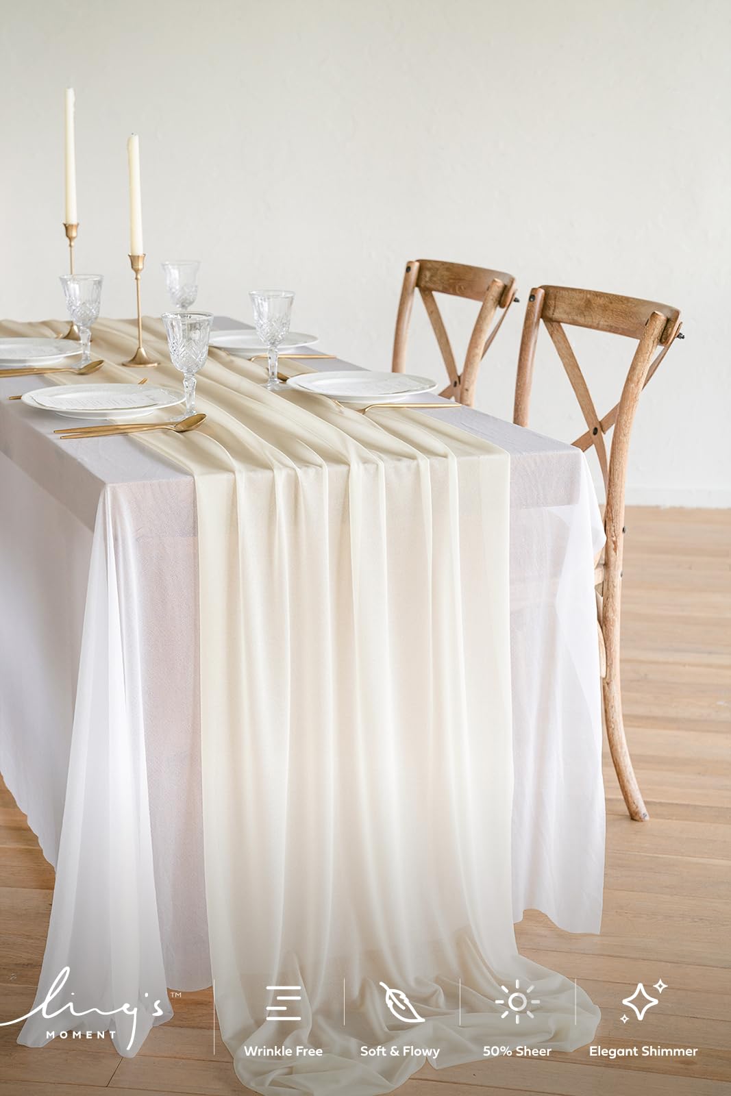 Ivory Table Runner - 14ft Sheer Chiffon for Weddings -2