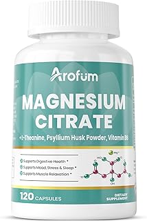 Magnesium Citrate Capsules for Constipation & Sleep Support - Vegan Magnesium Citrate Supplement with Vitamin B6 & L-Theanine for High Absorption - 120 Capsules, Non-GMO