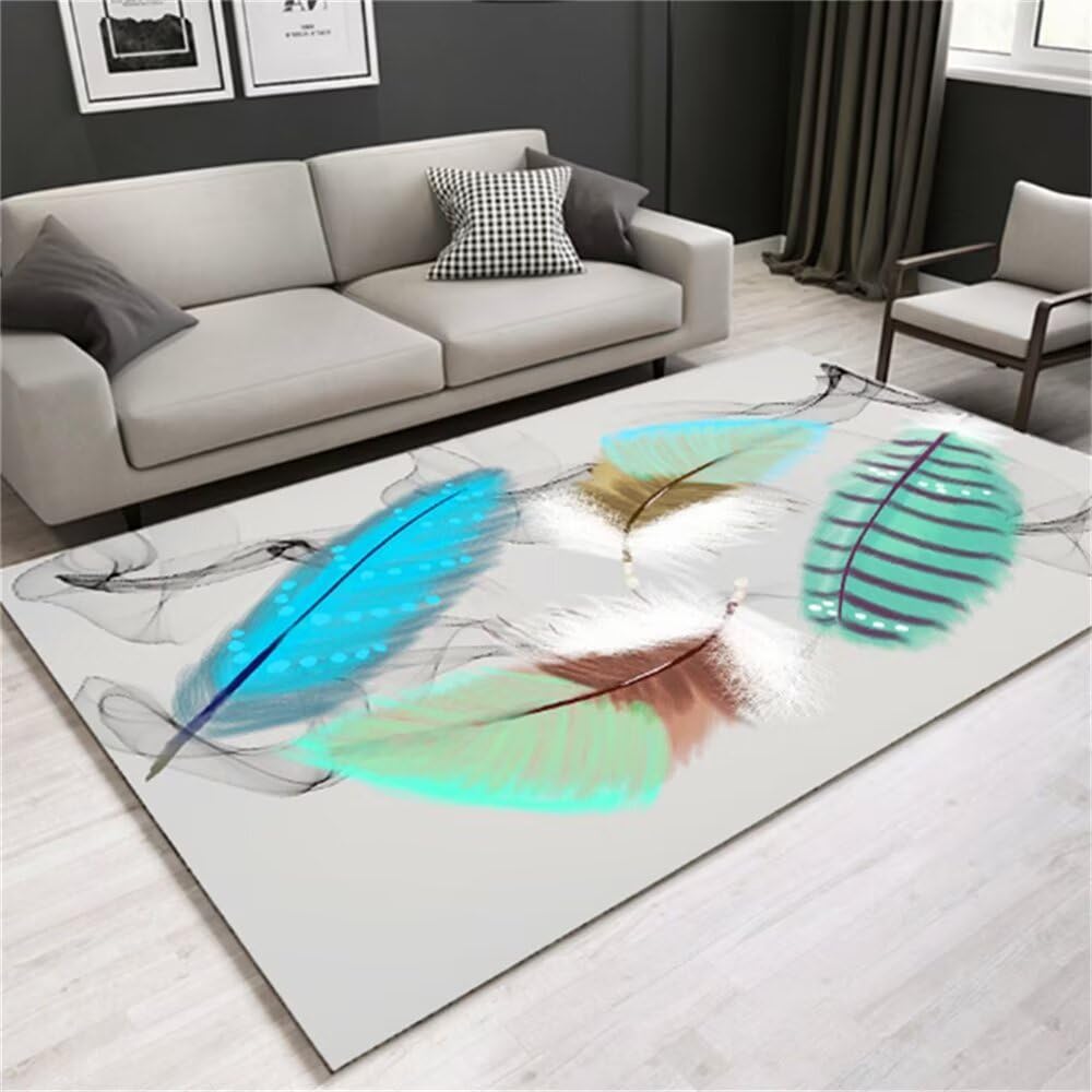 Tapis de salon rectangulaire 200X260CM grand tapis exterieur à motif de feuilles bleues