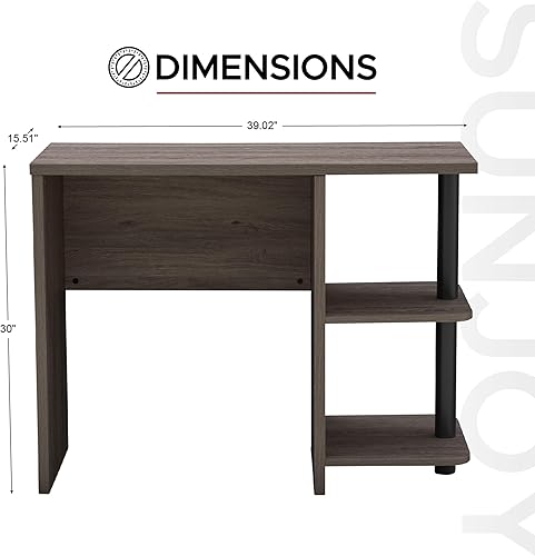 Miniatura 17 de Escritorio moderno para computadora de 47 pulgadas, estación de trabajo de diseño industrial con mesa de madera, marco de acero negro y estantes