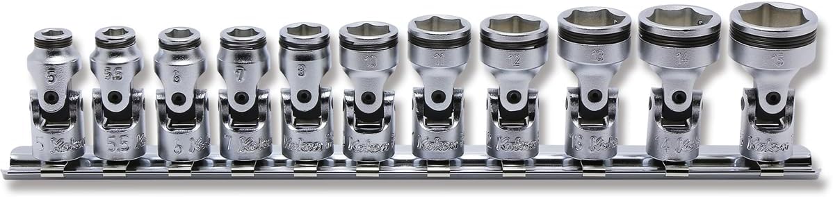Ko-ken RS2441M/11 1/4 Sq. Dr. Universal NUT GRIP Socket Set, 5mm-15mm - 11 pieces