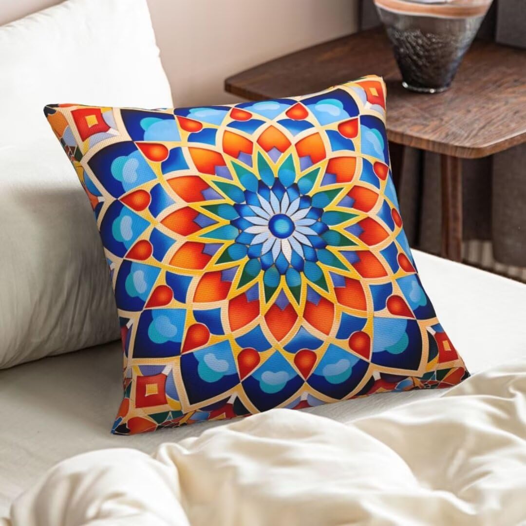 Kissenbezug 65x65 cm 2er Set Outdoor Kissen Mandara Sofakissen Leinen Kissenbezüge Dekokissen Bunt Zierkissen & -hüllen Deko Kissen Quadratisch Pillow Cover für Sofa Schlafzimmer Zuhause Gifts -LY543