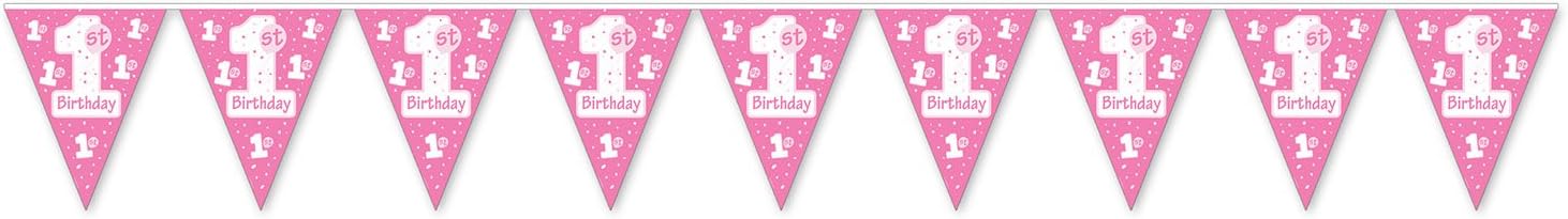 Beistle 1st Birthday Girl Decorations, 1st Birthday Pennant Banner 11 Inch x 12 Feet, Pack of 12