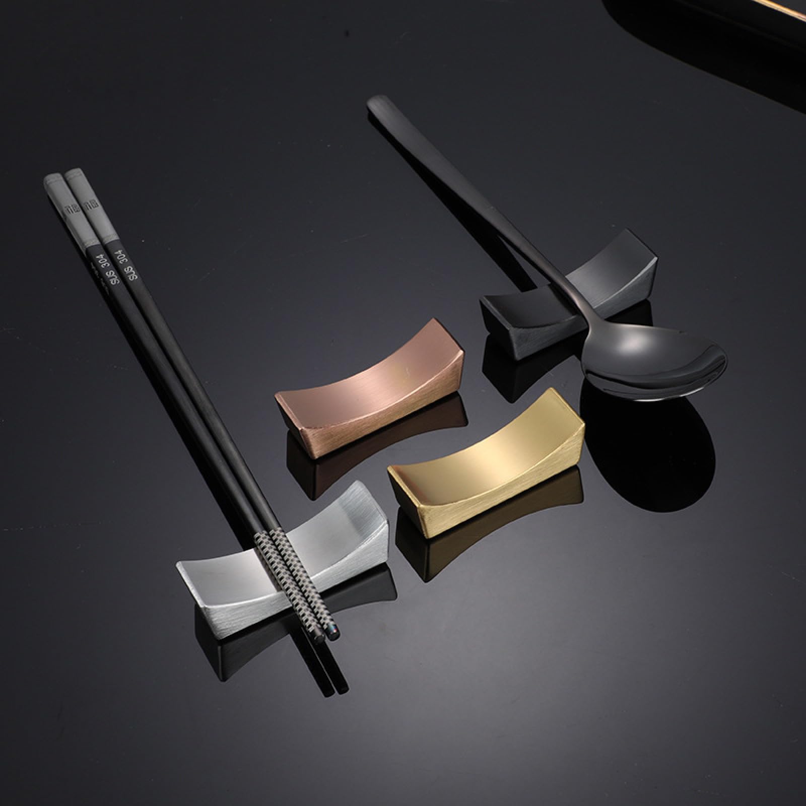 6 Repose-Baguettes En Acier Inoxydable 304 - Support Cuillère/Fourchette Design Panda | Noir