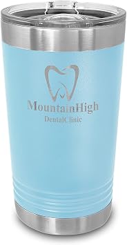 Personalized Polar Camel 16 oz Insulated Stainless Steel Pint with Slider Lid, Custom Laser Engraved Metal Cup, Customized Tumbler Light Blue