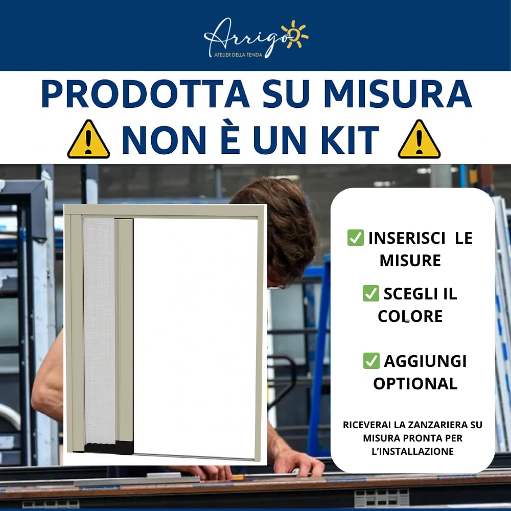 Zanzariera NEW JOLLY su Misura - Cassonetto Compatto da 40mm, Rete in Fibra di Vetro, Guida Bassa 4mm - Senza Barriere, Reversibile, Made in Italy - Ideale per Porte e Finestre