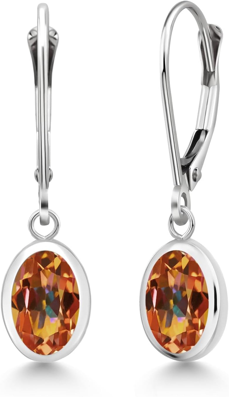Gem Stone King Drop Dangle Leverback Earrings For Women | 925 Sterling Silver | Oval 8X6MM | Gemstone Birthstone | Fine Jewelry Gifts for Her Mom Women Wife