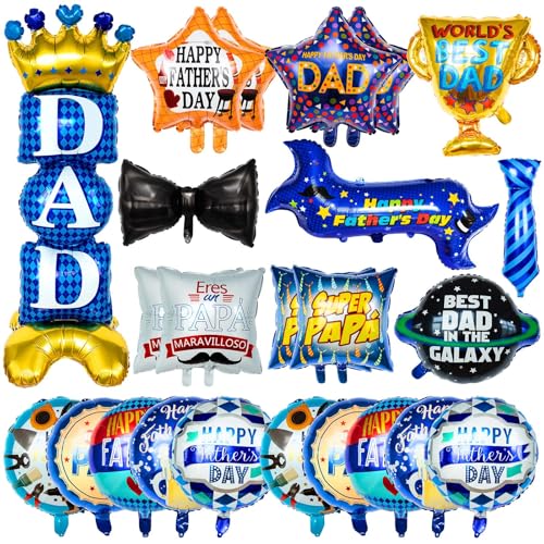 24 Pcs Fathers Day Balloons Happy Fathers Day Foil Mylar Balloon for Best Dad Ever Dad Party Birthday Decorations Supplies
