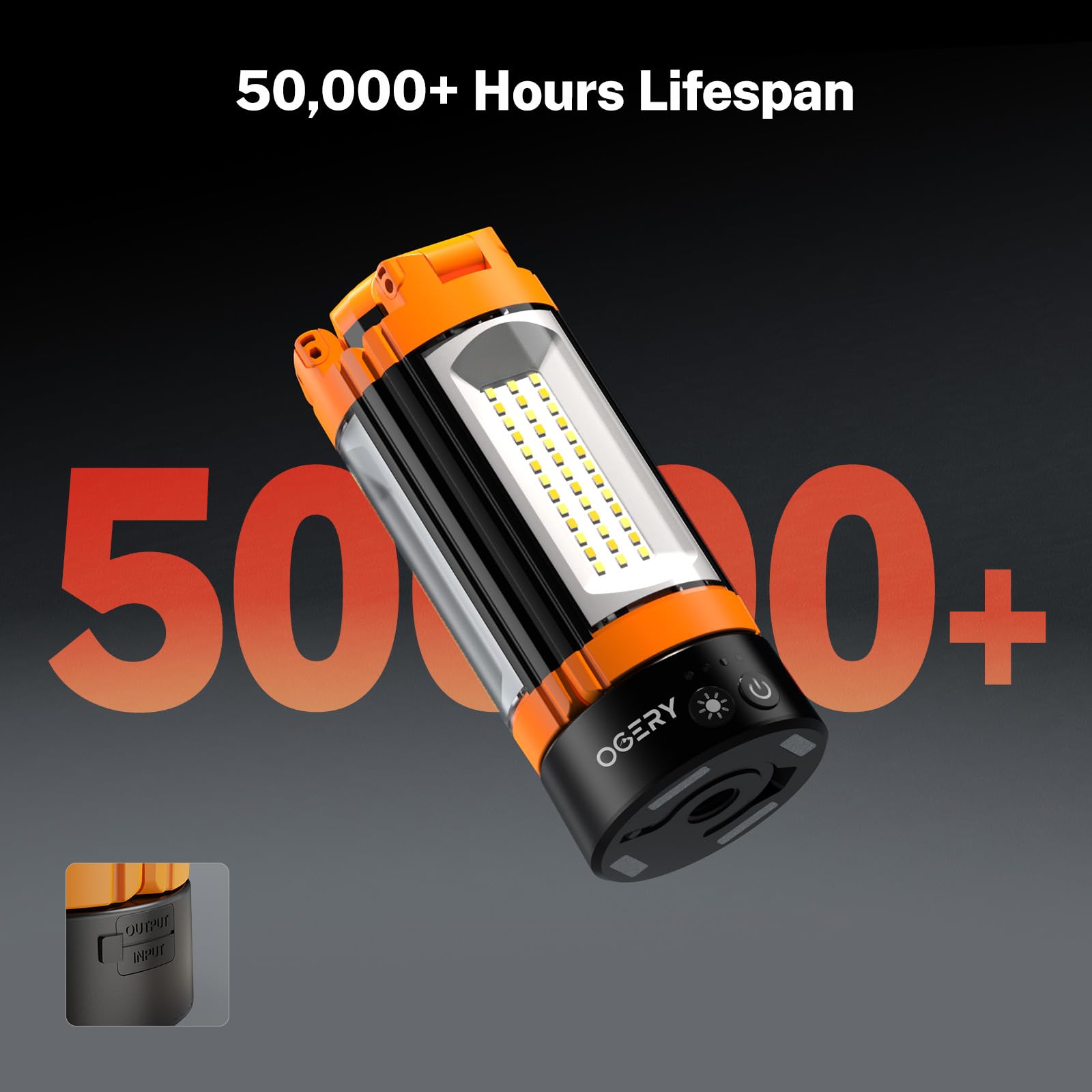 OGERY Lampe de camping rechargeable de 10 000 mAh avec support de 2 m de hauteur maximale, lampe de travail sans fil avec 3 têtes de lampe LED, 2200 lumens, lampe de poche d'urgence magnétique à