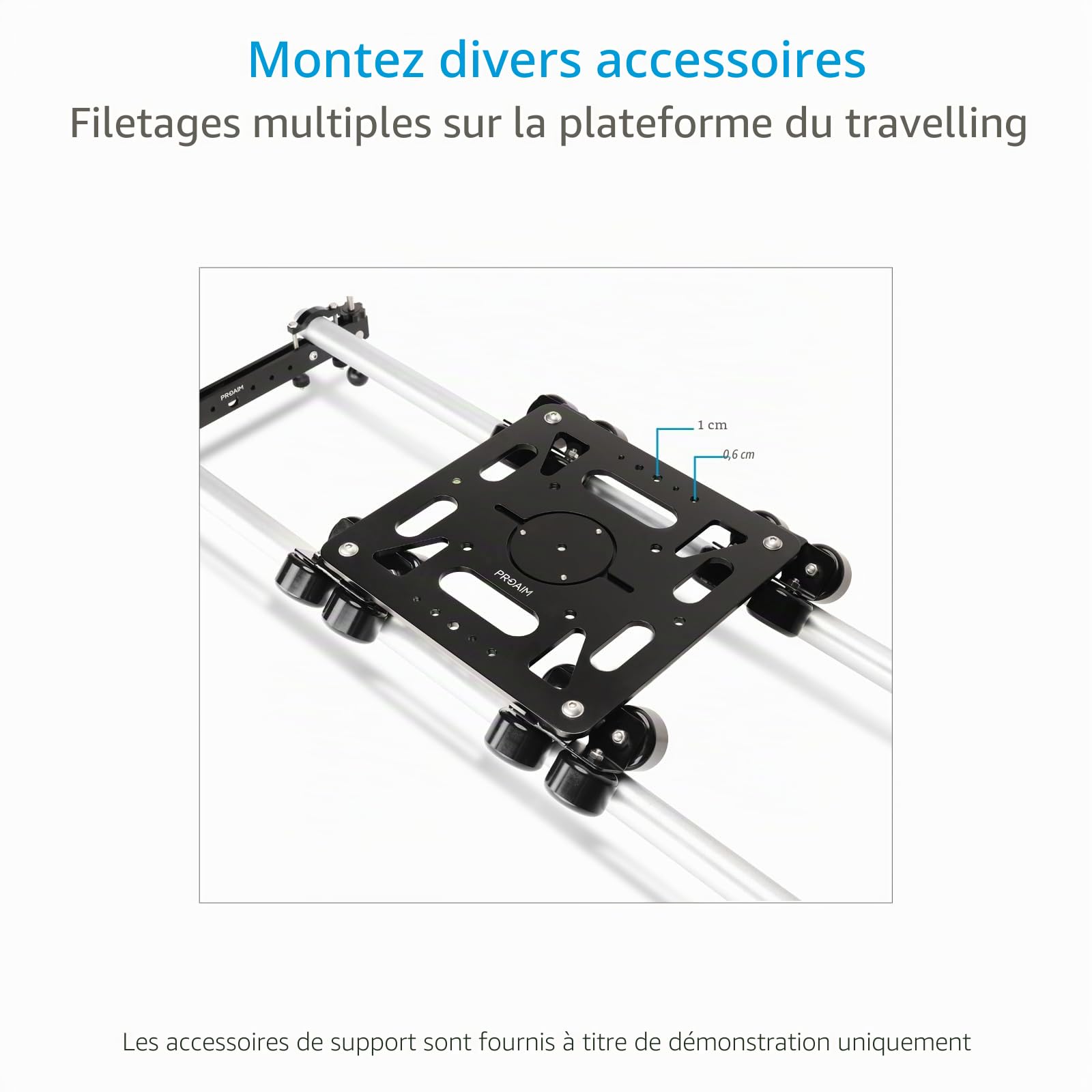 PROAIM Breeza Slider Dolly caméra alu avec extrémités de Piste, 100 kg | Slider CNC alu à 16 roues flottantes ; fluide sur rails droits ou courbes, fixations Mitchell, bols 75 et 100 mm.
