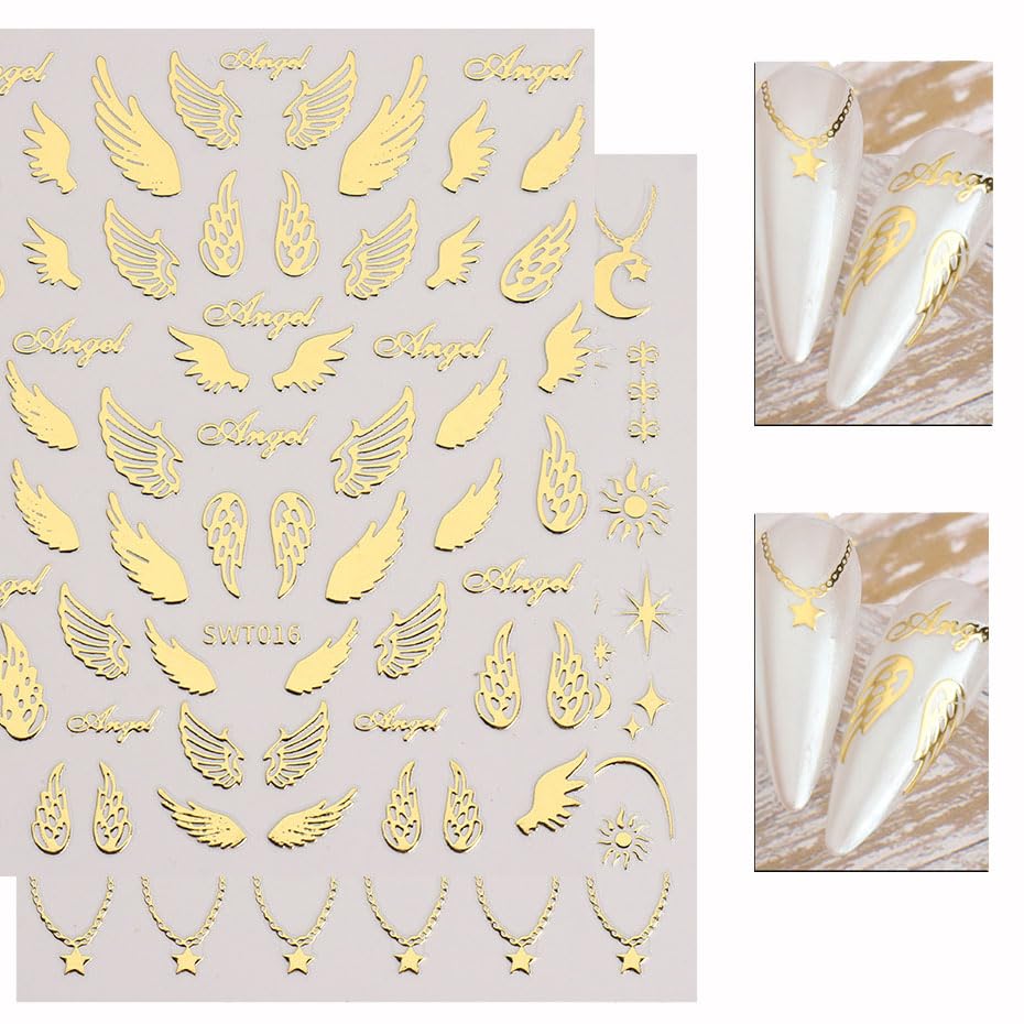 – 2 Sheets Bohemian Style Nail Decals Embossed Star Nail Art Stickers 5D Self-Adhesive Star Moon Nail Stickers Bohemia Nail Designs Decals Stars Nail Decoration for Women Girls (Golden Dream)