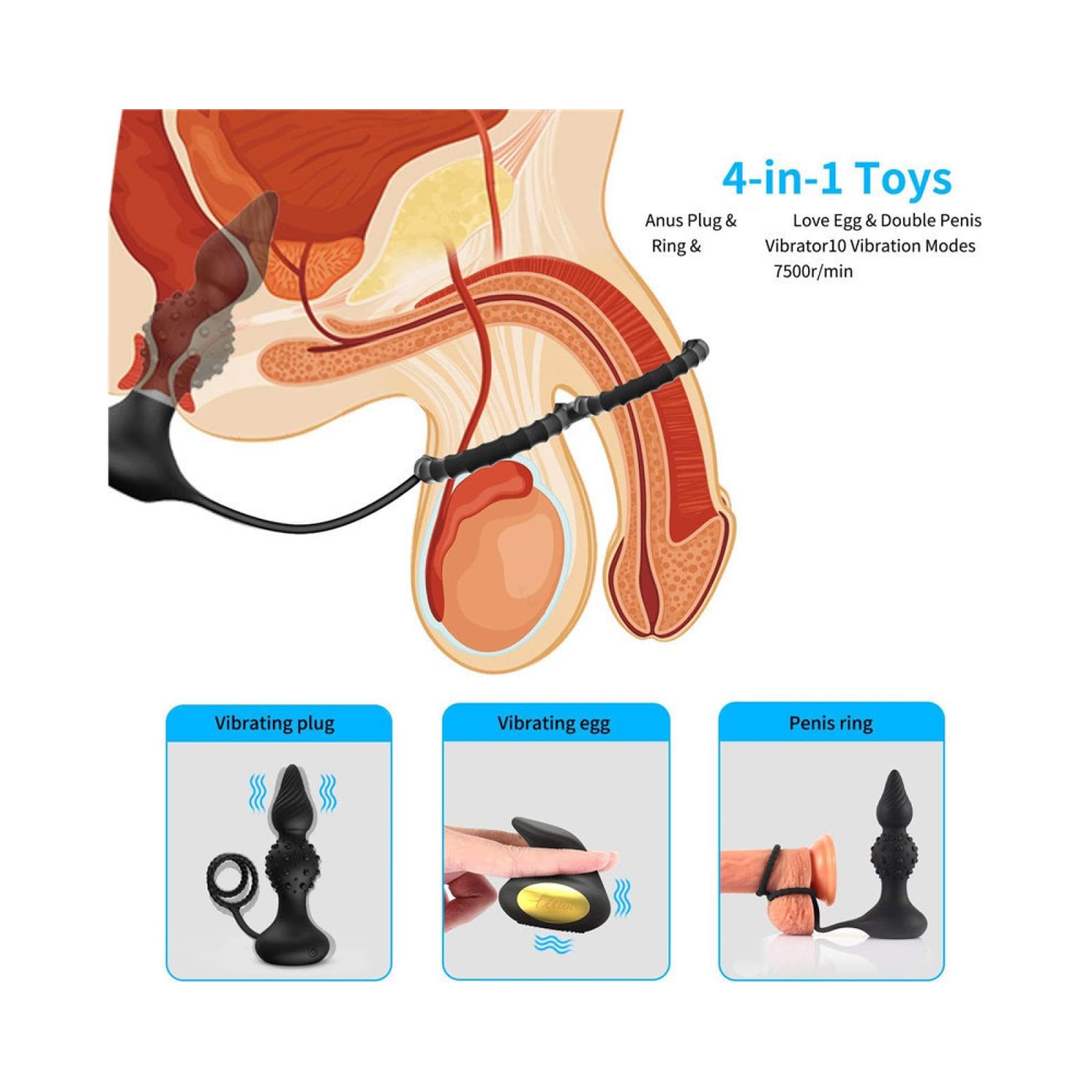 Vibratore Vibratore Potente Plug anale 10 Anello del cazzo Vibrazione 2 in 1 Butt Plug Dildo Masturbatore Macchina del sesso Giocattoli adulti del sesso Uomo Massaggio alla prostata