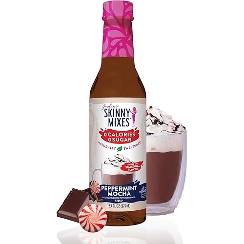 Jordan’s Skinny Mixes Sugar Free Coffee Syrup, Peppermint Mocha Coffee Flavoring Syrup, Naturally Sweetened Zero Calorie Drink Mix, Lattes, Baking or Protein Shake, Dairy & Gluten Free, 12.7 Fl Oz