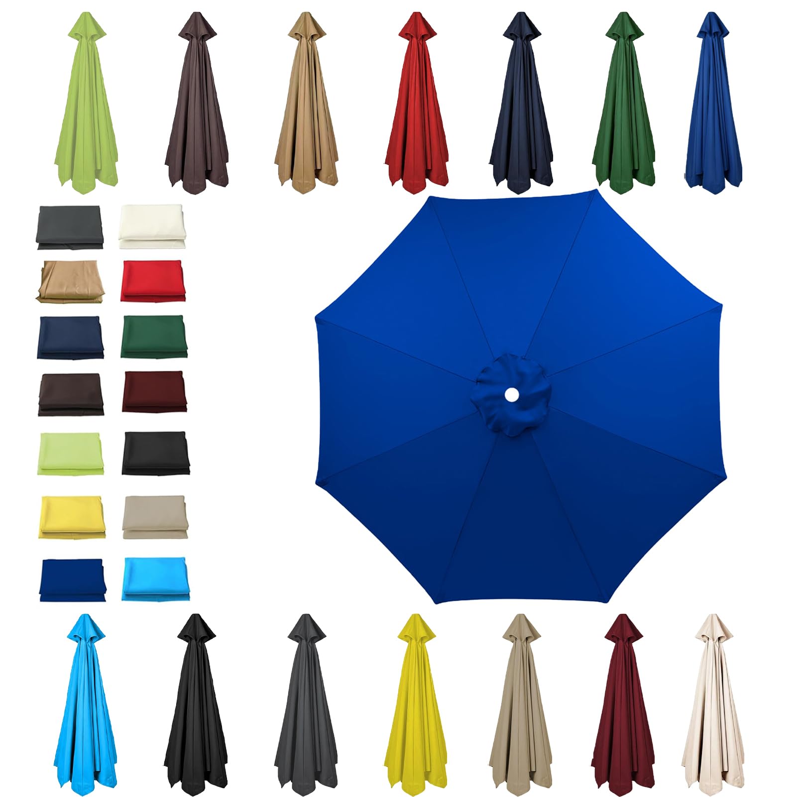 HonunGron 6 Ribs/8 Ribs Replacement Parasol Cover, 3.0m/2.7m/2.5m/2.3m/2m Umbrella Canopy Replacement, Sun Umbrella Replacement Cloth, UV 50+ Garden Parasol Canopy Cover (6 ribs-2m(6.5ft),Royal Blue)