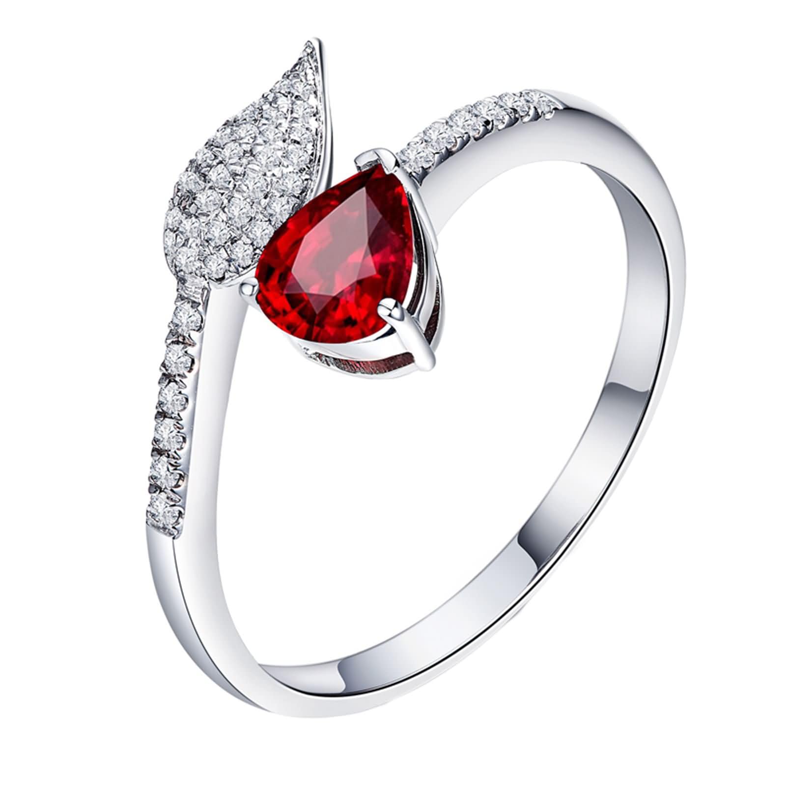 Pierścionki Fedina Białe Złoto 9K / 14K / 18K Kobiety Kropla wody 0,42ct Rubin i Diament, Czerwony Srebrny Damski Pierścionek Fedina