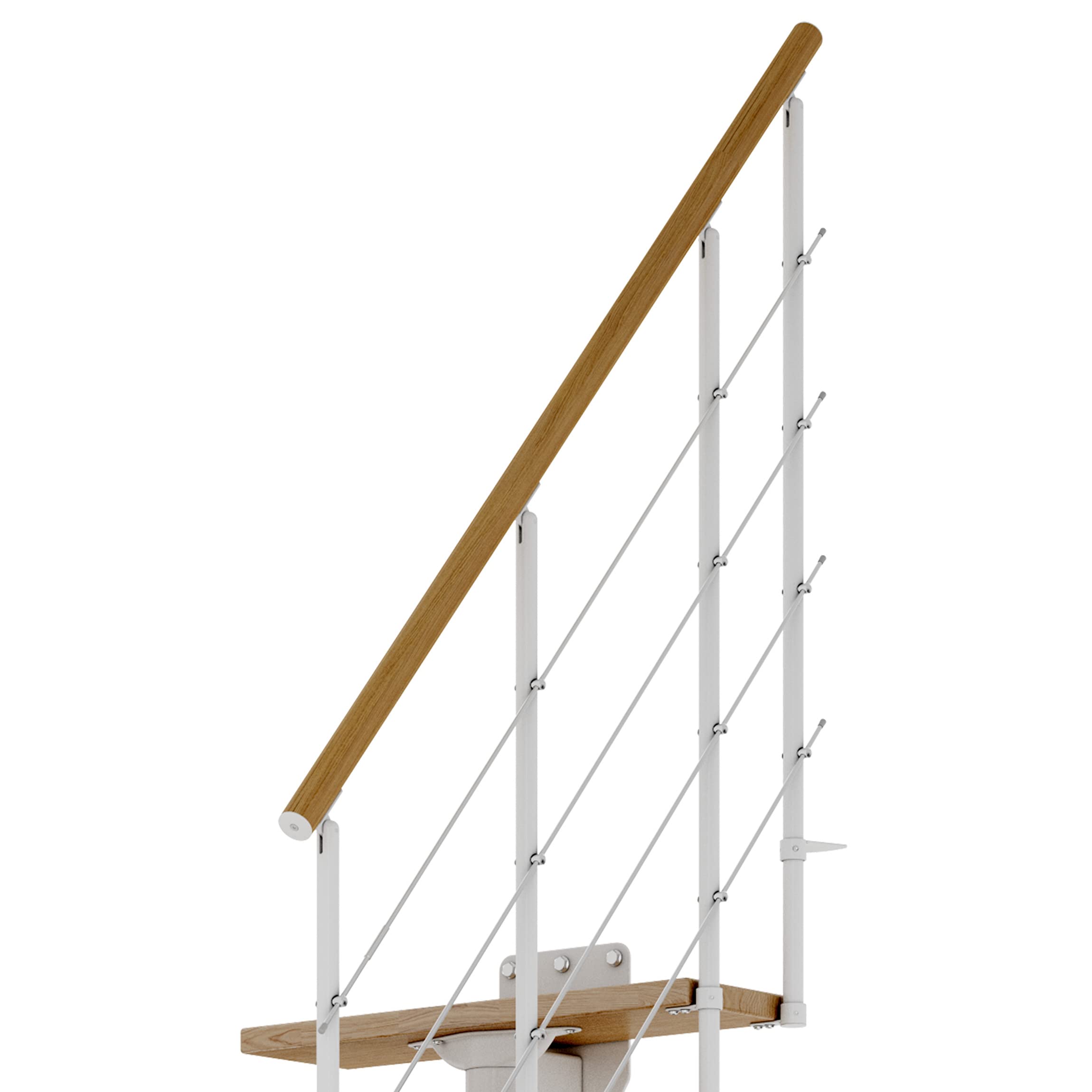 DOLLE Mittelholmtreppe - 11 Stufen - Geschosshöhe 228 – 300 cm - Geradelaufend - Stufen Eiche, lackiert - Unterkonstruktion: Weiß (RAL 9016) - volle Stufen 70 cm - inkl. Geländer - Nebentreppe