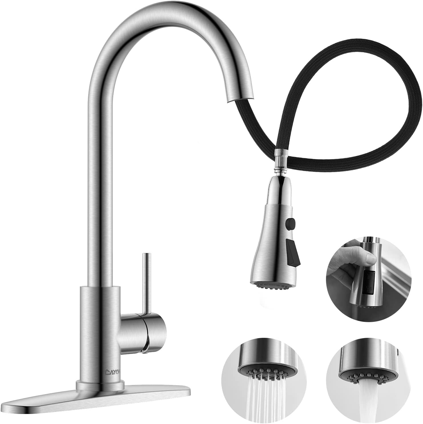 Single Handle Brushed Nickel Pull Out Kitchen Faucet, Single Level