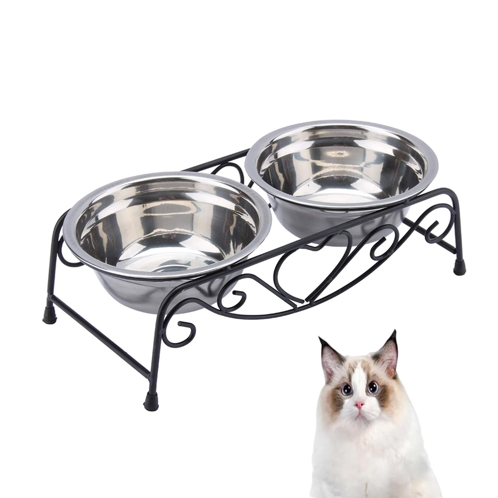 PETLINUS Erhöhte Futterstation Für Katzen - 2 Edelstahlschüsseln, Ergonomisch, 40x15x10cm