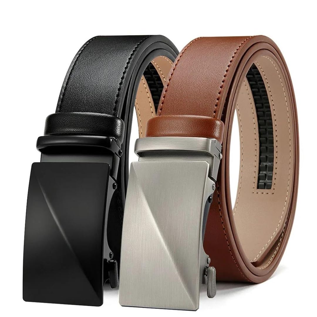 Yeuyyben Cinturón de trinquete de cuero genuino para hombre, ajustable, hebilla automática, casual, para negocios