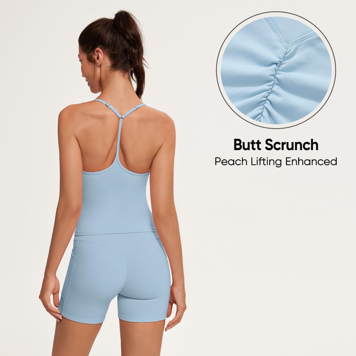 OMKAGI 2 Piece Workout Sets for Women Cute Y Back Tank Tops Booty Shorts Outfits with Pockets - Image 4