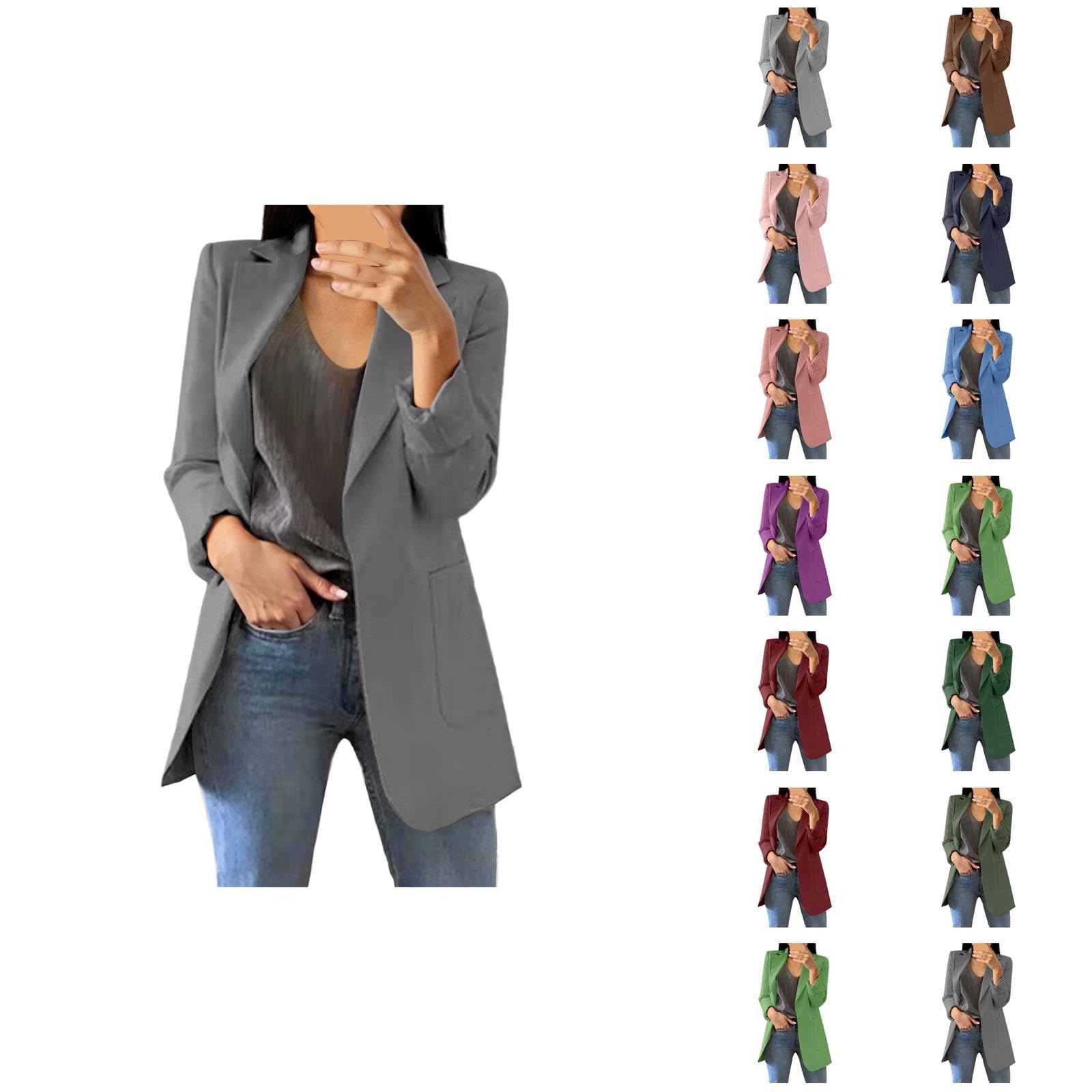 MCILLO Casual Blazers for Women 2025 Long Sleeve Open Front Notch Lapel Collared Business Casual Work Office Jacket