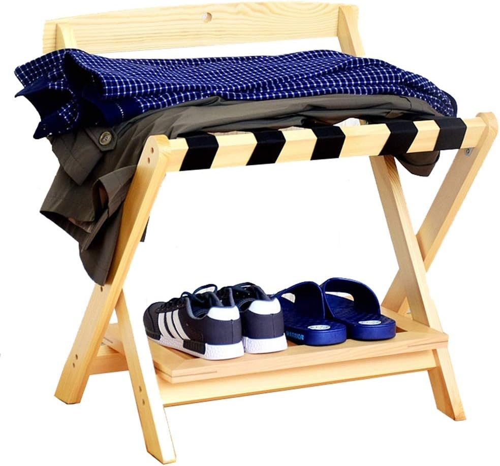 Luggage Rack with Backrest Hotel Room Household Solid Wood Foldable Luggage Rack (60 × 50 × 65CM) (Color : C)