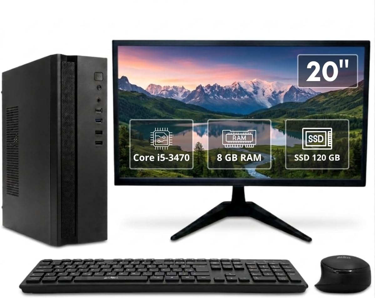 Kit Computador Completo Intel Core i5 8GB SSD 120GB Monitor 20” LED HDMI + Teclado e Mouse Sem Fio | PC Desktop Completo com Windows