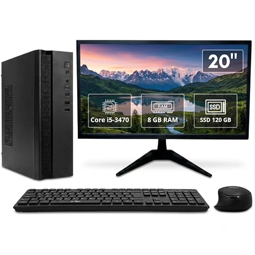 Kit Computador Completo Intel Core i5 8GB SSD 120GB Monitor 20” LED HDMI + Teclado e Mouse Sem Fio | PC Desktop Completo com Windows