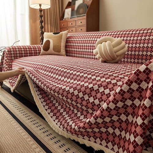 Housse de canapé en polyester et coton rouge au tissage robuste - 3