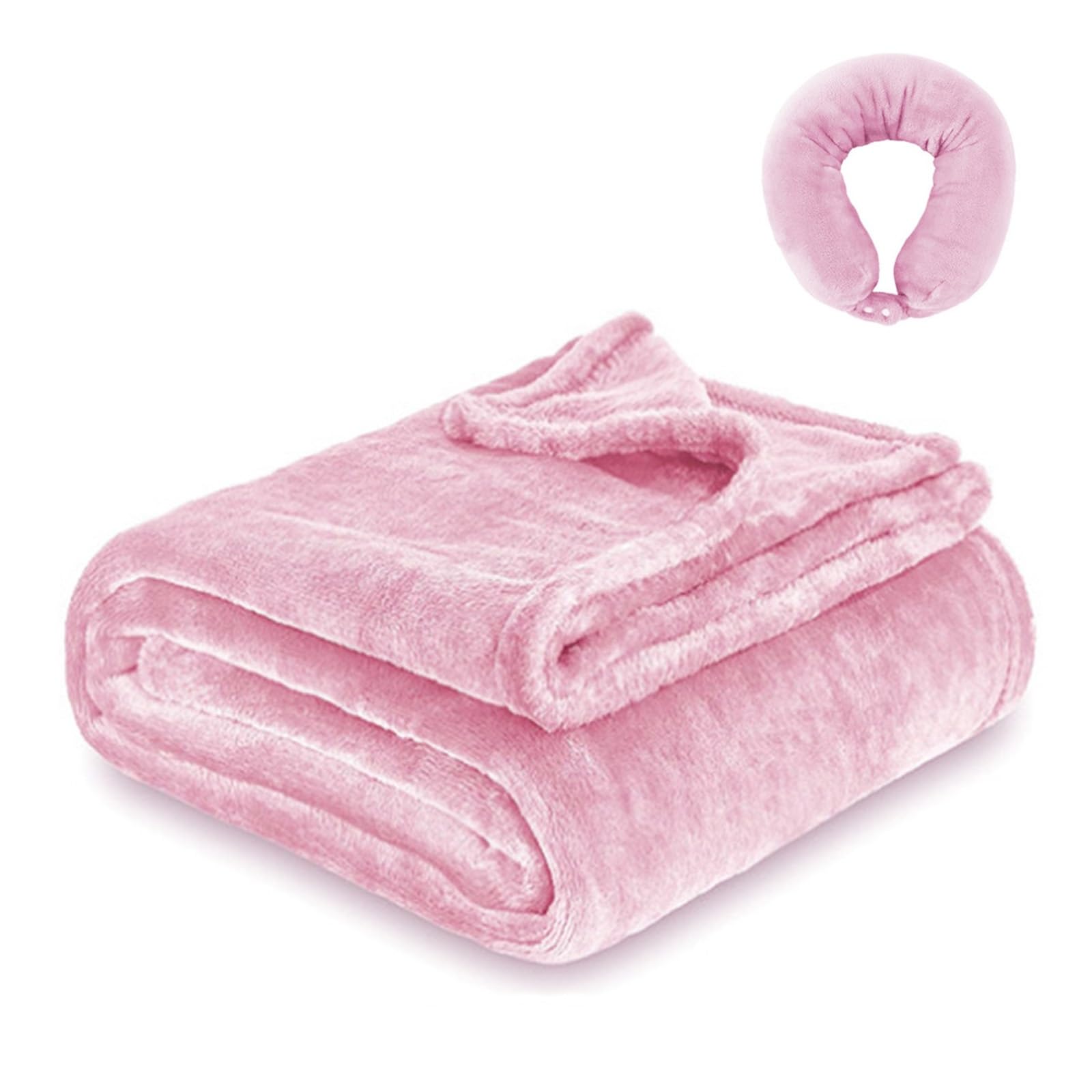 Couverture de voyage convertible rose en flanelle douce 127x152cm avec pochette oreiller