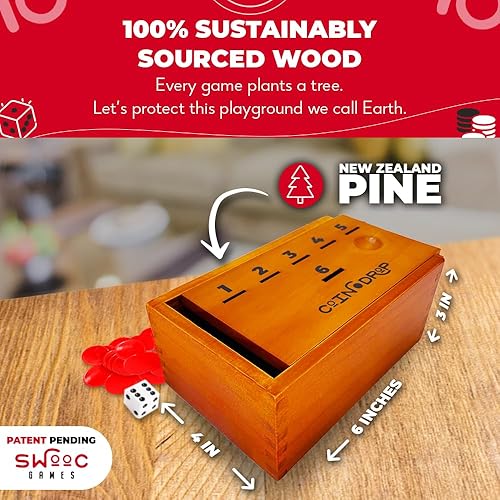 Miniatura 5 de SWOOC Juegos - Coin Drop | Juegos de dados simples + estratégicos para familias con monedas incluidas para 2-6 jugadores | Funciona con centavos