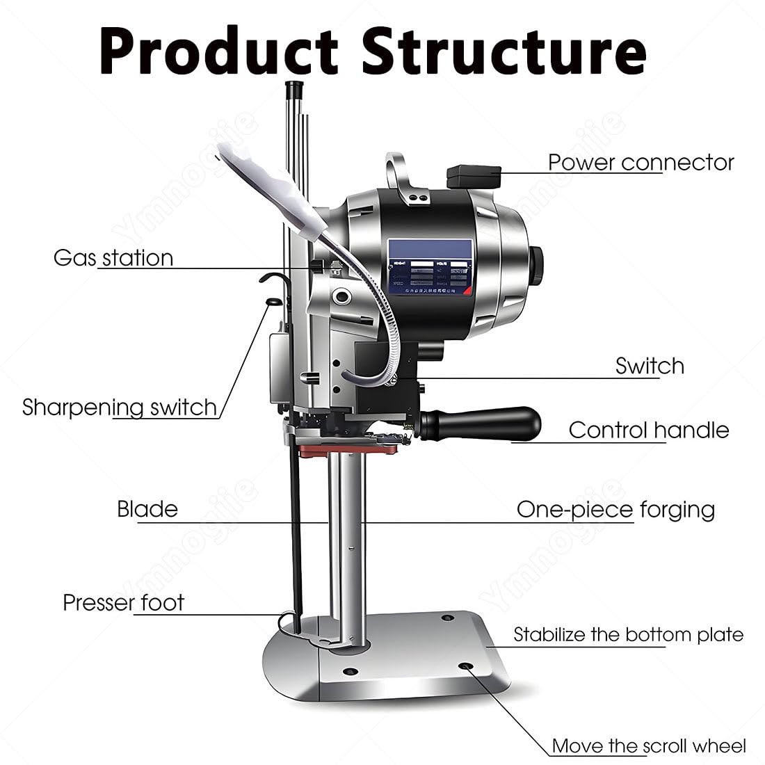 Macchina Taglio Elettrica Tessuti,Taglierina Verticale Tessuti con Lama Dritta,Taglierina Verticale Tessuti Elettrica per Tessuti con Luce LED Rotante 360° Pelle,Taglio della Carta 8inch