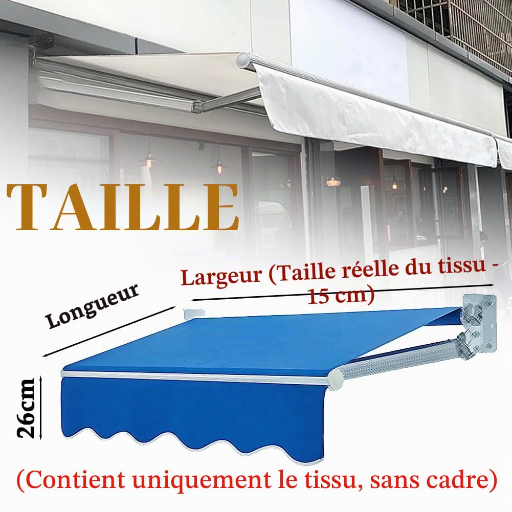Toile de Rechange Store Banne, Tissu de Remplacement pour Auvent, 200/250/300/350/400/500/600/700cm, Toile de d'auvent Remplacement avec Lambrequin(Beige,W250 x L200cm)