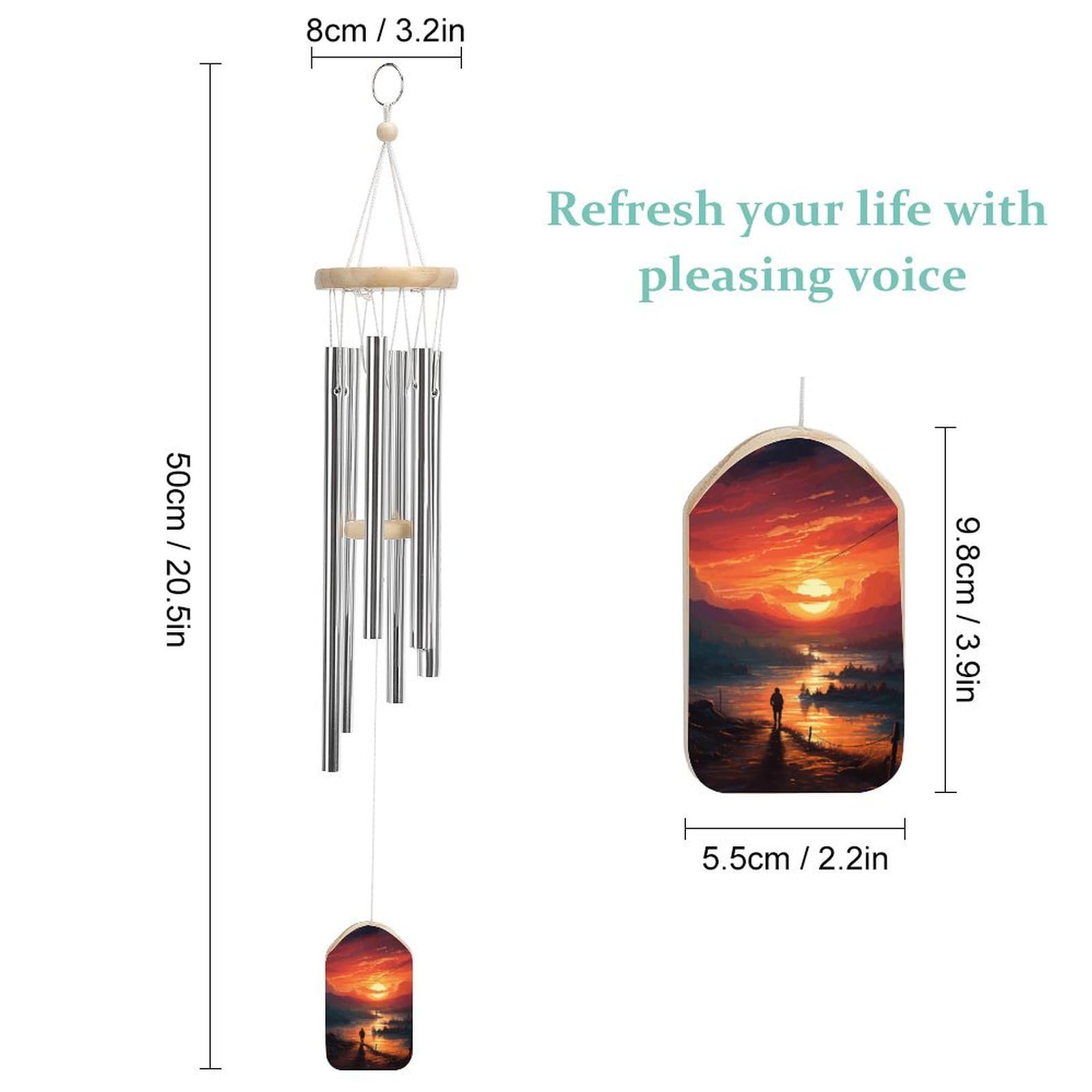 Outdoor Wind Chimes, Sunset Art Printed Wind Chimes,Simple Wind Chimes,Curtain Wind Chimes for Home Decoration