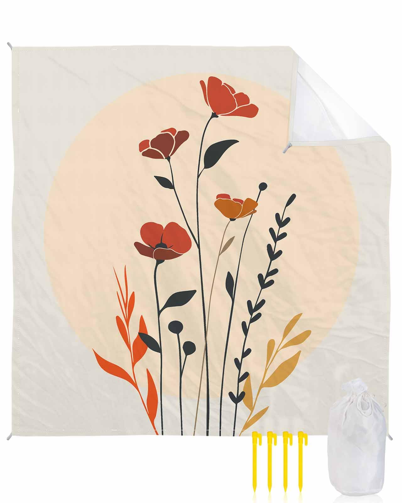 Abstract Blossom Flower Leaves Beach Blanket Waterproof Sandproof Outdoor Picnic Mat 108