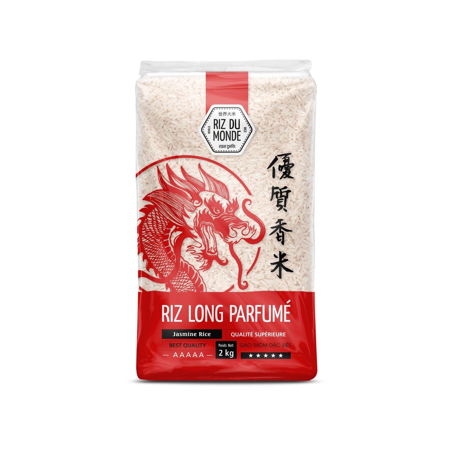 RIZ DU MONDE Riz Long Parfumé Jasmine Qualité Supérieure AAAAA Sachet de 2kg pour Cuisine Authentique - Lot de 3