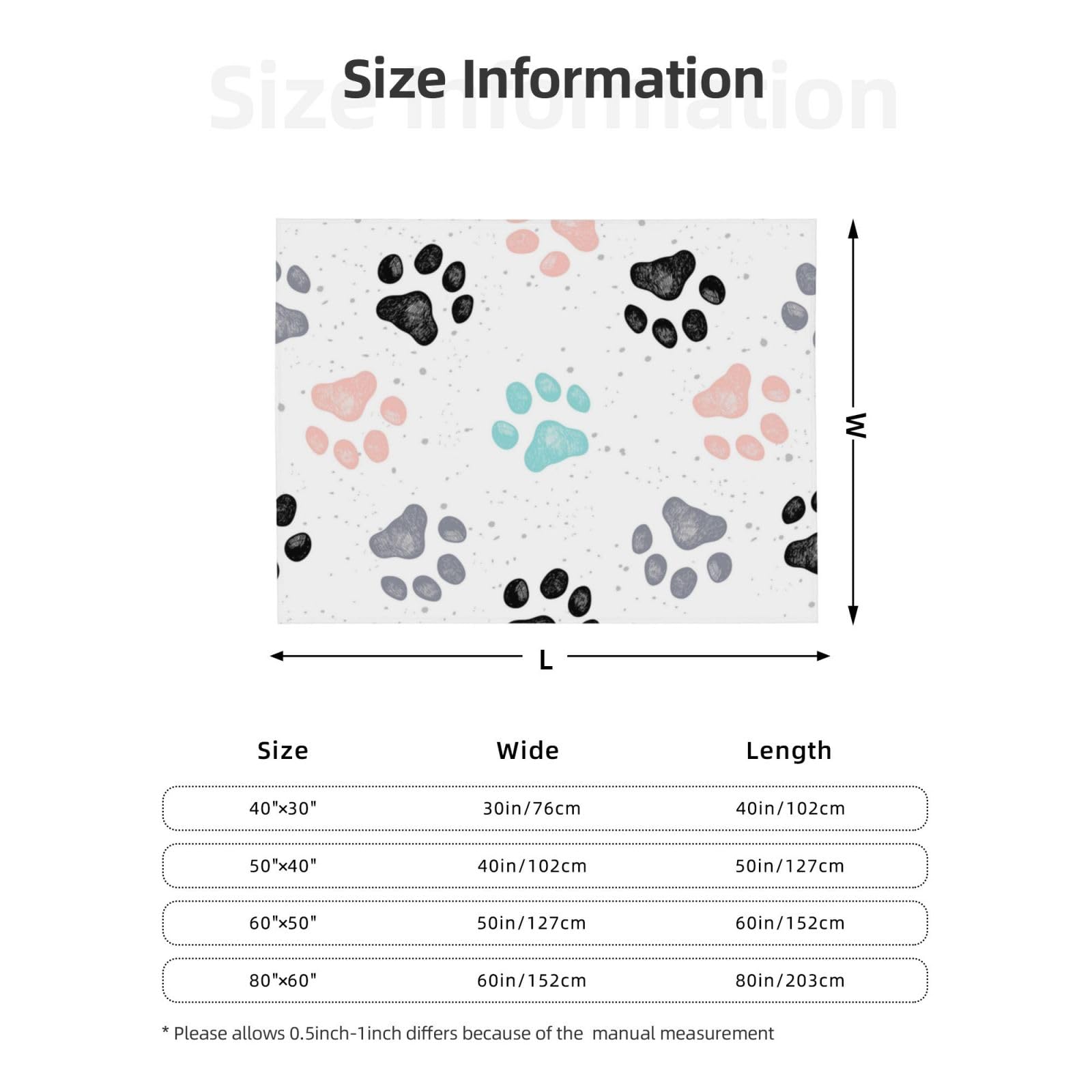 Empreintes de Pattes de Chien,Couverture en Flanelle Douce et Polaire pour lit, canapé, Voyage,80"x60"