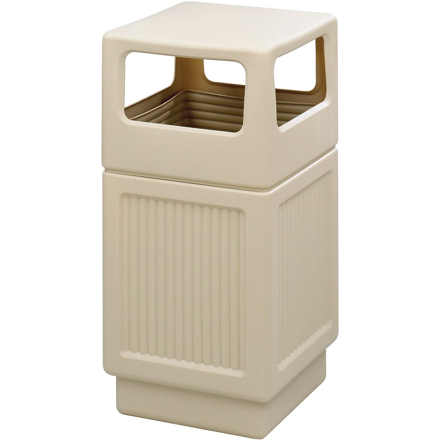 Safco Canmeleon Garbage Can for Indoor and Outdoor Use, Durable & Weather-Resistant Trash Repstacle, 38 Gallons, Tan