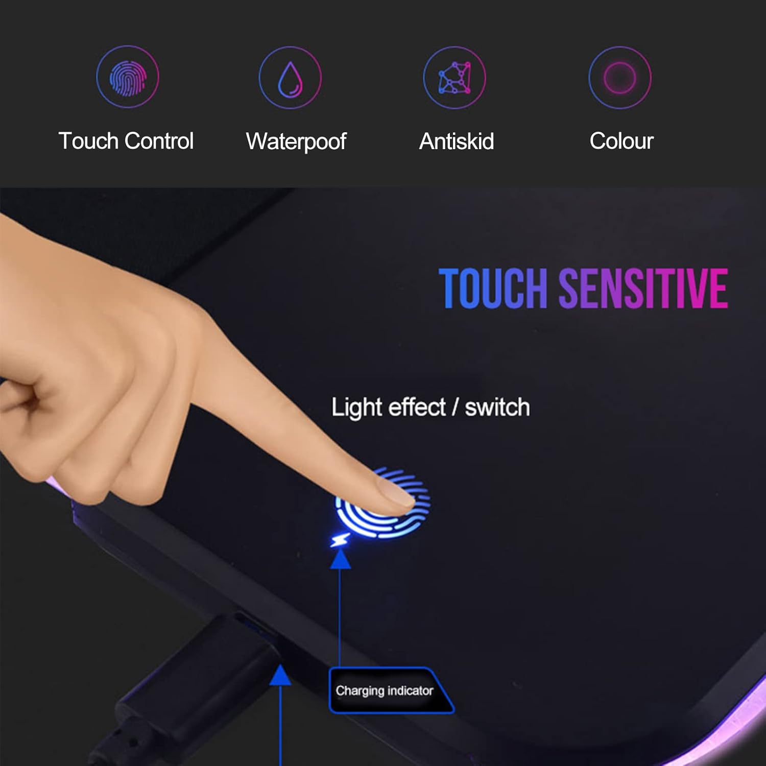 RGB Wireless Charging Mouse Pad,Large Gaming Mouse Pads Mat with Wireless Charging 7 Static Light Modes and 3 Dynamic Modes Waterproof Keyboard Mat