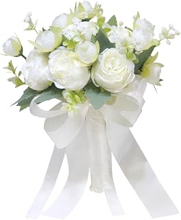 Wedding Bouquet Bridal Hand Flower Toss Bouquet with Ribbons Artificial Silk Roses 5.91x7.87 inch for Ceremony Festival Valentine's Day- Style a