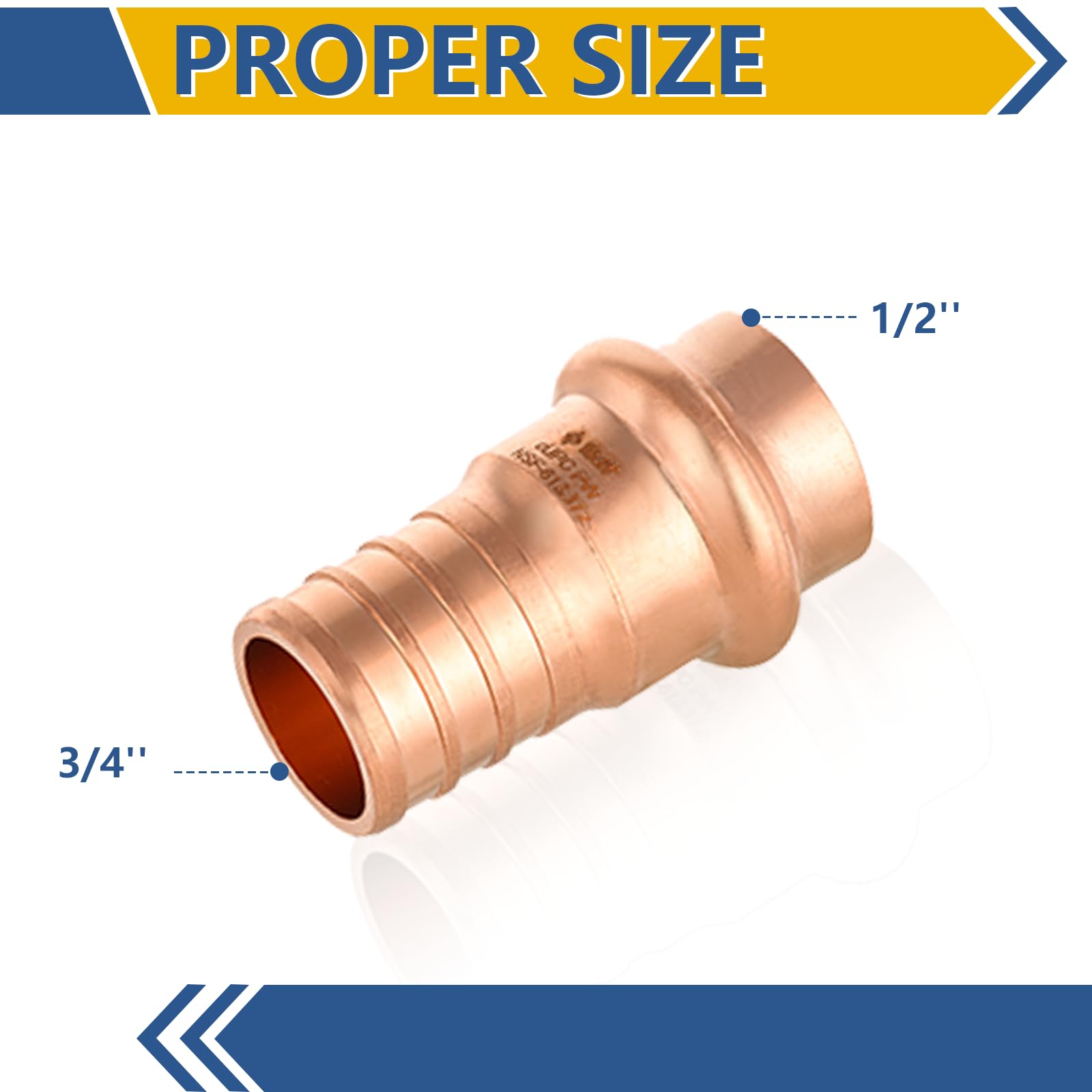 Paquete de 10 Conectores de Cobre a presión GUOFIS, Acoplamiento de crimpado PEX de 1/2" x 3/4" (PRESS013)